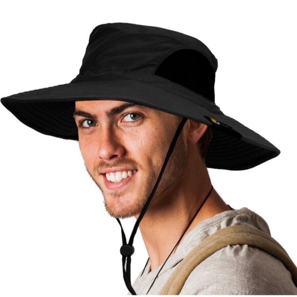 Black SUN CUBE Wide Brim Sun Hat Men Women Fishing Hats UV Protection UPF 50+ - Picture 3 of 7